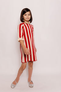 RED AND CREAM STRIPED KNIT DRESS