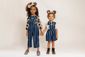 STRIPED DENIM MOUSE OVERALL SHORTS