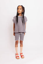 GREY AND CHARCOAL STRIPED SHIRT AND SHORTS SET