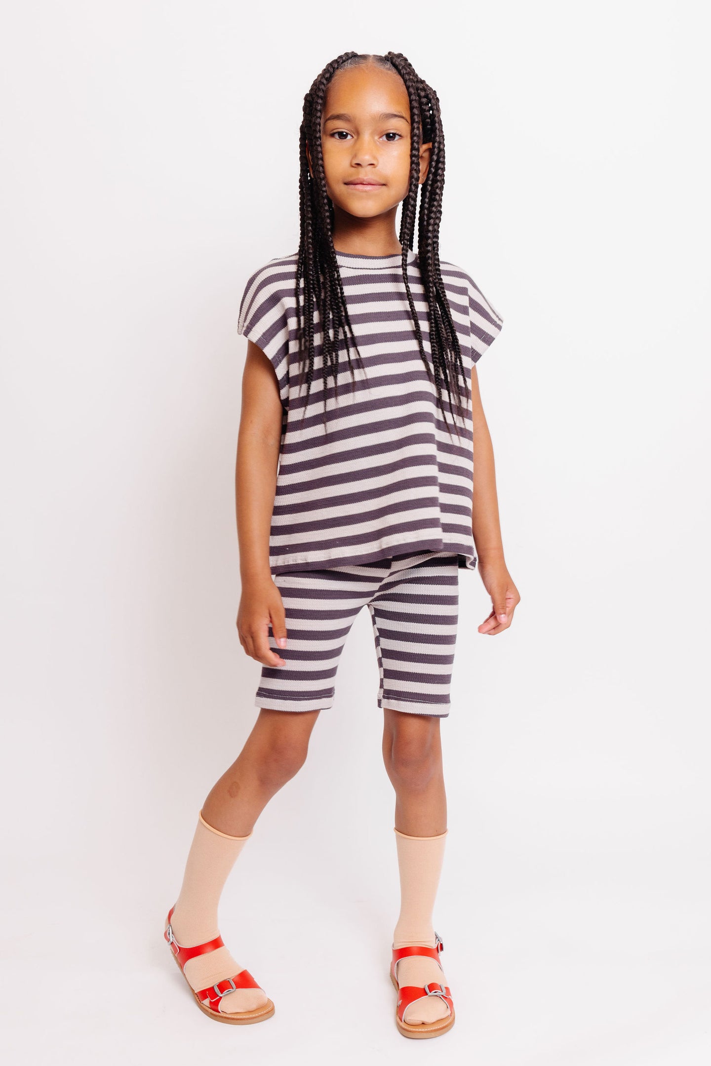 GREY AND CHARCOAL STRIPED SHIRT AND SHORTS SET