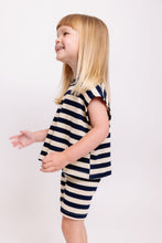 CREAM AND NAVY STRIPED SHIRT AND SHORTS SET