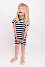 CREAM AND NAVY STRIPED SHIRT AND SHORTS SET