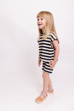 CREAM AND NAVY STRIPED SHIRT AND SHORTS SET