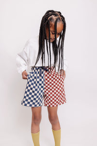 RED AND BLUE CHECKERBOARD SHORTS