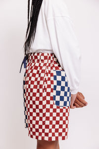 RED AND BLUE CHECKERBOARD SHORTS