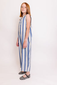 BLUE AND WHITE STRIPED JUMPSUIT