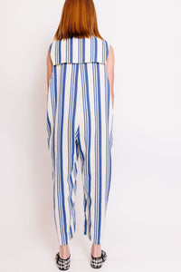 BLUE AND WHITE STRIPED JUMPSUIT