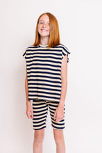 CREAM AND NAVY STRIPED SHIRT AND SHORTS SET