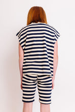 CREAM AND NAVY STRIPED SHIRT AND SHORTS SET