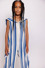 BLUE AND WHITE STRIPED JUMPSUIT