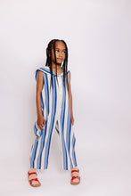 BLUE AND WHITE STRIPED JUMPSUIT