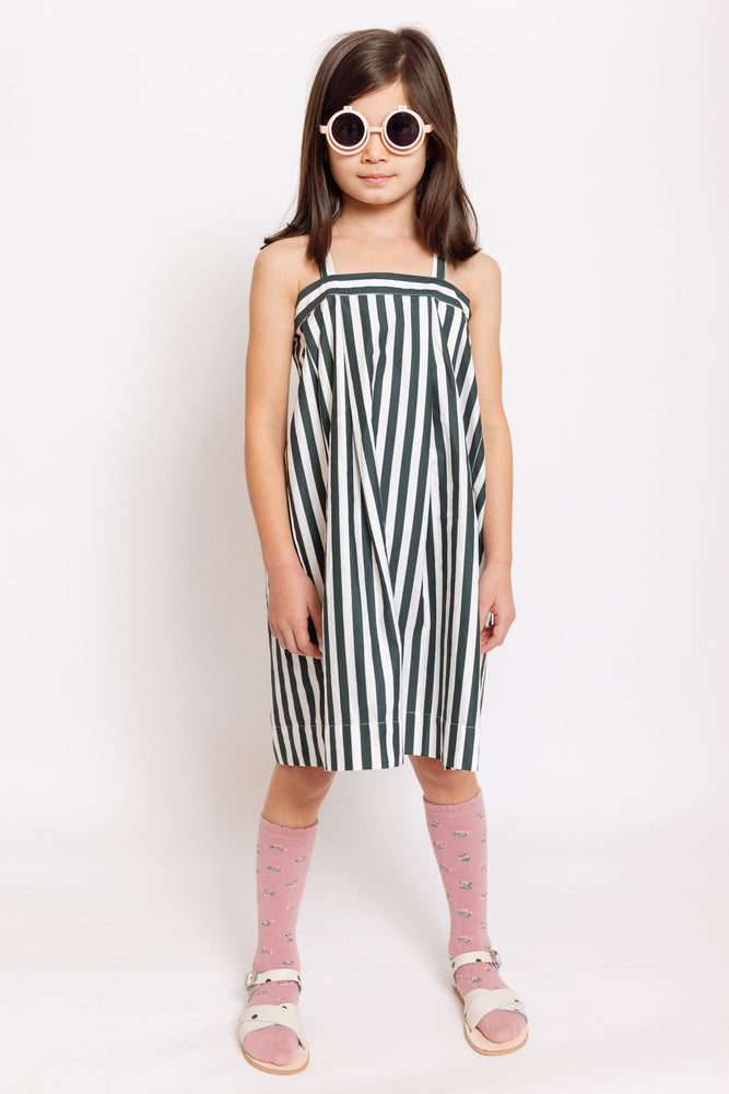 STRIPED BOX PLEAT DRESS