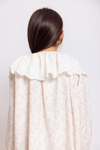 FLORAL PRINT DRESS WITH EYELET SKIRT/COLLAR