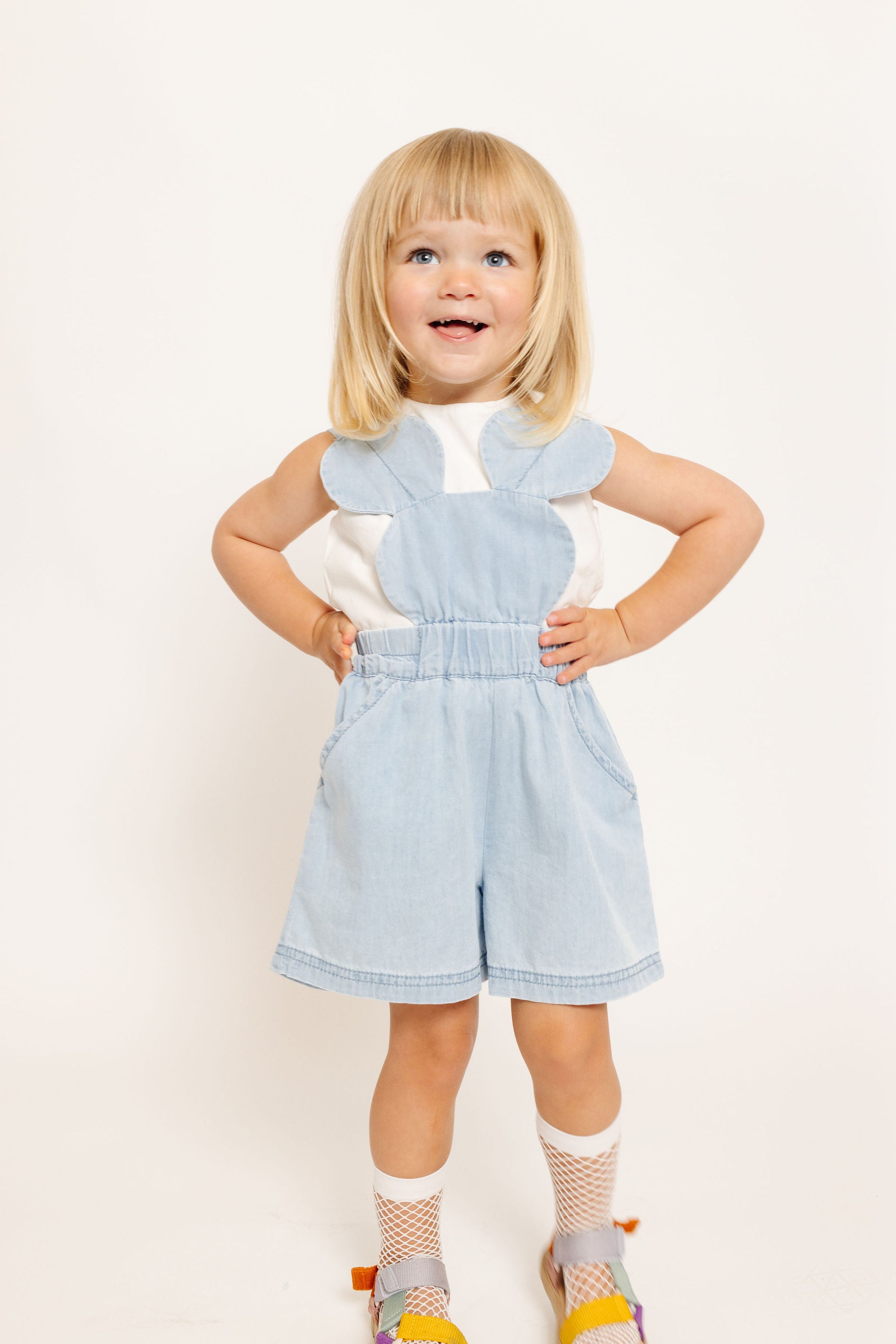 LIGHT DENIM MOUSE OVERALL SHORTS – PEPPER KIDS