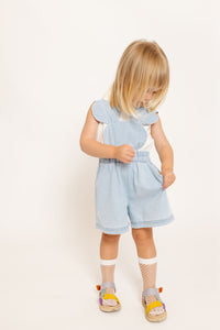 LIGHT DENIM MOUSE OVERALL SHORTS