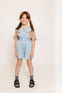 LIGHT DENIM MOUSE OVERALL SHORTS