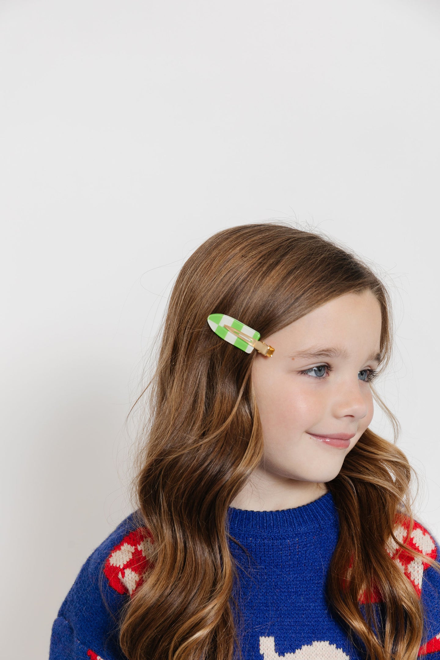 GREEN AND WHITE CHECKERBOARD BRASS HAIR CLIP