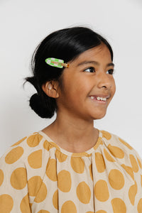 GREEN AND WHITE CHECKERBOARD BRASS HAIR CLIP