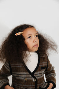 CAMEL AND WHITE CHECKERBOARD BRASS HAIR CLIP