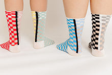 MAUVE AND RED CHECKERBOARD SOCKS