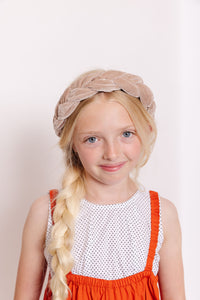 TAUPE VELVET BRAIDED HEADBAND