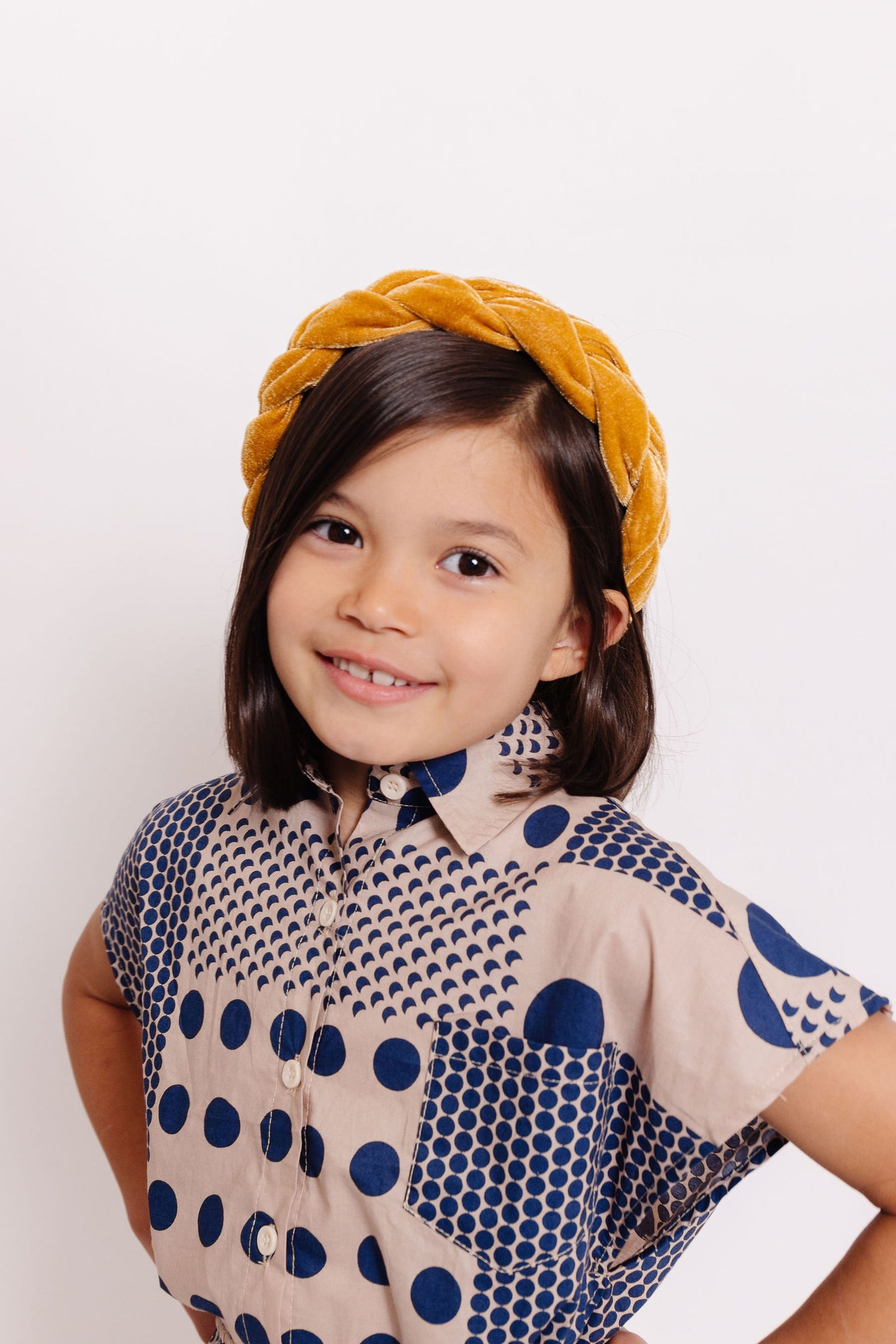 MUSTARD VELVET BRAIDED HEADBAND